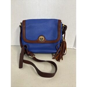 Isaac Mizrahi Leather Flap Crossbody Bag Blue Brown Tassel‎ Shoulder Bag